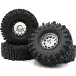 HOBBYSOUL RC 1.9 Mud Slingers Tires Tyres Height (OD) 120mm / 4.72'' Mounted on Aluminum 1.9 Beadlock Wheels Silver Black Color Rims, (4-Pack, Assembled)