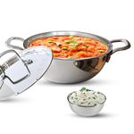 SOLARA Stainless Steel Triply Kadhai with Lid- 22 cm, Induction Friendly, Triply Stainless Steel Cookware, Kadai with Lid