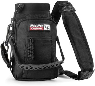 Wild Wolf Outfitters Water Bottle Holder for 32oz Bottles Black - Carry, Protect and Insulate Your Best Flask with This Carrier w/ 2 Pockets & an Adjustable Padded Shoulder Strap.