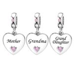 ZakiaHo Heart Love Grandma Mother Granddaughter Charm for Women 3pcs Charms Set Family Charm Bead Compatible with Pandora Charms Bracelets