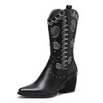 DREAM PAIRS Women's Western Boots Cowboy Cowgirl Pull-on Mid Calf Boots,Size 5,Black,SDMB2207W