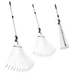 Kiaitre 160cm 15 Teeth Garden Rake Tools, Telescopic Metal Rake for Gardening, Adjustable Leaf Rake for Clean Up of Plants, Lawns and Yard, Grass Rake Head from 19cm to 57cm