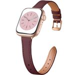 CeMiKa Slim Leather Straps Compatible with Apple Watch Strap 38mm 40mm 41mm 42mm, Thin Leather Replacement Band for Apple Watch SE/iWatch Series 10 9 8 7 6 5 4 3 2 1, Women Men, Wine Red/Rosegold