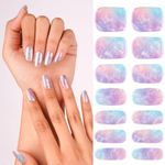 DANNI & TONI Semi Cured Gel Nail Strips Sliver Glitter Gel Nail Stickers Laser Effect (Fairyland) white pink Gel Nail Stickers Elegant Nail Wraps 28 Stickers Gifts for Women Autumn Winter