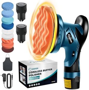 Saker Cordless Car Buffer Polisher - 6 Inch Portable Polishing Waxer Machine Kit for Car Detailing, with 2PCS 12V 2000mAh Batteries, Extra 10 PCS Attachments