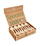 SunMoon Eco Friendly 300 Pack Wooden Spoons Disposable, 16cm Long, Plastic Free Packaging，Substitute for Plastic Spoons and Bamboo Spoons, Disposable Spoons for Parties, Travelling, Camping,Wedding