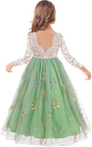 Flower Girl Dress Princess Sleeveless Floral Embroidered Kids Summer Wedding Pageant Birthday Tutu Tulle Dress, Sage Green, 13-14 Years
