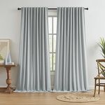 100% Blackout Window Curtain Panels, Back Tab Rod Pocket Hook Belt Pleated Look Curtains for Track System, Energy Efficient Drapes for Living Room Patio Door Blinds Light Grey 72x102 1 Pair