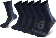 Sunew 6 Pairs Viscose Made from Bamboo Socks Mens, Long Comfort Sport Crew Lightweight Cushioned Non-Skid Socks for Cycling Basketball Hiking Trekking Navy Blue M