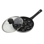 Tosaa Non-Stick Heavy Duty Aluminium 12 Cavity Appam Patra Paniyarakkal One Side Handle with Glass lid & Wooden Picker (Marble Grey)