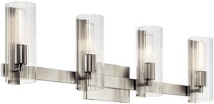 KICHLER Jemsa 4 Light Vanity, Modern Light with Clear Fluted Glass in Brushed Nickel for Bathroom or Powder Room (9.75" x 32"), 55169NI