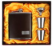 7Trees® 7 Oz / 207 ml Stainless Steel Faux Leather Brown Hip Flask + 2 Shot Glasses + Funnel