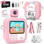 Skirfy Instant Print Camera, 1080P Kids Digital Camera, Toddler Camera with Glowing Stickers & 32GB Card, Birthday Gifts for Girls Age 3-12