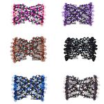 LOVEF 6 Pcs Effortless Beauty Stretchable Double Combs Upzing Medium Magic Beaded Double Hair Clips Hair Jewelry Assorted Color and Design (1#)