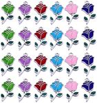 30pcs Mixed Enamel Rose Flower Charms Pendant DIY for Necklace Bracelet Earring Jewelry Making, Metal, No Gemstone