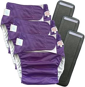 3 Pack Adult Cloth Diapers with Fastener Diaper Inserts, TPU Waterproof Nappy Reusable Washable Incontinence Care Protection Nappies Underwear