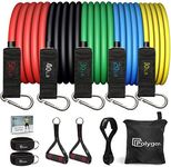 Polygon Resistance Bands Set, Exercise Tubes with Handles, Door Anchor and Ankle Straps - Stackable Up to 150 lbs - Workout Bands for Resistance Training, Physical Therapy, Home Workouts (12PC)