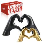 MOYI Black and Gold Decor for Living Room Bedroom Bookshelf Coffe Table, Heart hands Statue shelf decor,Love Finger Aesthetic Boho Wedding Accents Decorations, Knick Knacks Home Decor for Shelves-2set