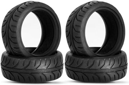 RcThjia RC 1/10 On Road Tires 4Pcs Soft Rubber Tire Tyre Compatible with Traxxas 4 Tec 2.0 Tamiya TT01 XV01 Kyosho WR8 Sakura WLtoys HPI HSP 1:10 RC Scale Touring On Road Racing Car Wheel Rims