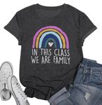 KIMSOONG Teacher Shirts for Women Cut Rainbow Heart Graphic Tee Kindergarten Teacher Shirt Inspirational Sayings T-Shirt