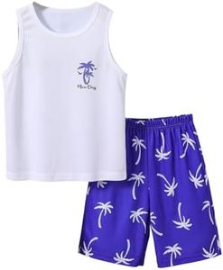 Floerns Boys Boho Sleeveless Tank Top Tropical Print Shorts Set 2 Piece Outfit Dark Blue and White 9Y
