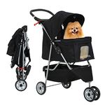 Dog Stroller, 3 Wheels Pet Cat Jogger Stroller, Folding Carrier Waterproof Puppy Stroller with Cup Holder & Removable Liner, Dog Strollers for Small Dogs, for Small and Medium Pets (Black)