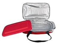 Le Regalo HW1236 Glass Casserole with Insulated Bag, Ideal for Picnic, Potluck, Hiking & Beach Trip-Retains Hot and Cold Temperature of Food, 14"x8.5"x2.75" Red