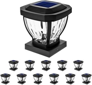 Home Zone Security Solar Post Cap Lights - Decorative Glass LED Outdoor Fits 3.5 x 3.5 in. Post Lights, Black (12-Pack)