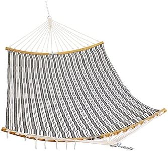 Sunnydaze Polycotton Double Hammock with Curved Bamboo Foldable Spreader Bars - 450-Pound Weight Capacity - Neutral Stripe