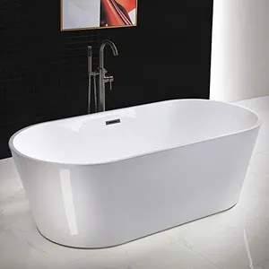 WOODBRIDGE 71" Acrylic Freestanding Bathtub Contemporary Soaking White Tub with Matte Black Overflow and Drain,B1701-MB