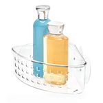 iDesign Plastic Bathroom Suction Holder, Shower Organizer Corner Basket for Sponges, Scrubbers, Soap, Shampoo, Conditioner, 9" x 7" x 3.5", Clear