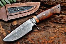 BIGCAT ROAR Handmade Damascus Hunting Knife - Bushcraft Fixed Blade Hunting Knife with Sheath and Walnut Wood Handle - 25.4 cm EDC Skinning Knife - Wild Tiger