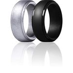 ThunderFit Silicone Rings for Men, Step Edge - 10mm Wide - 2.5mm Thick (Black, Silver B - Size 8.5-9 (18.9mm))