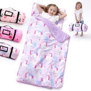 Nap Mat with Pillow Blanket Set: Purple Pink Unicorn Sleeping Mats for Toddler Kids - Thick Large Roll up Slumber Bag for Daycare Preschool Kindergarten Boys Girls