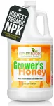 Grower's Honey Exceptional Growth with 100% Plant-Based Vegan Liquid Fertilizer - Organic Nutrient Boost 4-3-3 NPK Enhanced Photosynthesis Drought Tolerance All-Natural - Up to one Acre - One Gallon