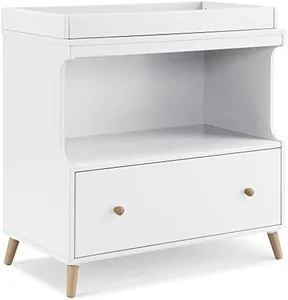 Delta Children Essex Convertible Changing Table with Drawer, Bianca White/Natural