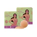 PINQ POLKA Nipple Cover Reusable For Women| Nipple Pasties Silicone - Premium Ultra Thin |Invisible & Skin Friendly Adhesive|Up To 12 Hrs Sticking Capacity |Reusable Cloth Bag - 4 Pcs (Pair of 2)