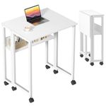 GreenForest Folding Desk Small Rolling Desk with Storage Shelf,63 CM Foldable Computer Desk on Wheels for Small Space, Easy Assembly,White