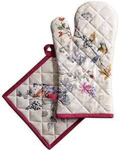 Maison d' Hermine Oven Mitt(19cm x 33cm) + Pot Holder(20cm x 20cm) 100% Cotton Oven Mitt & Pot Holder Heat Resistant Combo, BBQ, Cooking, Chef, Equinoxe -Thanksgiving/Christmas
