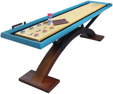 Beneouya Shuffleboard Table, Deigsned with Curved Base - for Family Recreational Game Rooms, Blue Top with 8 Pucks, Brush, Sands
