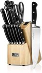 NutriChef 13-Piece Kitchen Knife Set with Wooden Block - Precision Crafted Stainless Steel Knives with Scissors & Built-In Sharpener - Lightweight, Durable, & Razor Sharp - Dishwasher Safe (NCKNS13)