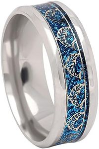 Dolphin Wedding Band for Women by Ginger Lyne | Tropical Themed Wedding Ring for Men 8mm Stainless Steel Comfort Fit Band | Blue Inlay Ocean Beach Lovers Rings for Couples