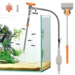 AQQA Aquarium Siphon Gravel Cleaner, Fish Tank Syphon Pump Kit, Extra 2-in-1 Algae Scraper Cleaning Brush, 1.1m Long Hose & Extendable Tubing, Manual Water Change, Sand Washing and Cleanse