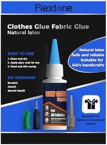 Plextone 1 Min Quick Bonding Fast Dry Sew Glue Liquid Reinforcing Adhesive Speedy Fix for All Fabrics Clothing Cotton Flannel Denim Leather Polyester Doll Repair (60ml)