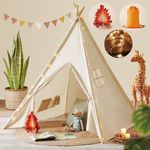 Tiny Land Kids-Teepee-Tent with Star Lights & Campfire Toy & Carry Case, Stable for Kids & Toddler, Indoor & Outdoor for Girls & Boys