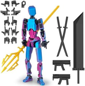 Deeplus (Assembly Completed) Titan 13 Action Figure, T13 Action Figure Robo 13 with Golden Giant Fork Weapon Giant Sword 3D Printed Dummy 13 Lucky 13 Multi-Jointed Movable Nova 13 Toy, (Laser Purple)