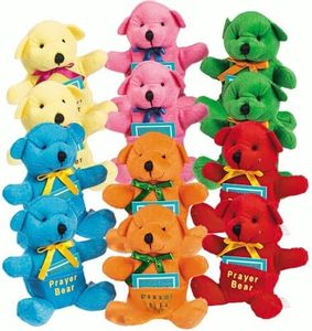 Fun Express Prayer Bear Christian Gifts for Kids - 12 Pack Small Teddy Bears with Prayer Cards | Religious Toys for Sunday School, VBS & Easter Party Favors | Plush Stuffed Animals for Boys & Girls
