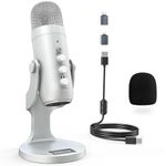 USB Microphone,ZealSound Condenser Computer PC Mic,Plug&Play Gaming Microphones for Phone PS 4&5.Mute&Echo,Headphone Output&Volume Control,for ASMR,Vocal,TikTok,YouTube Video Recording Podcast(Silver)