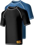 Liberty Imports 2-Pack Men's UV Short Sleeve Swim Shirts Loose Fit Rash Guards, Black/Navy, X-Large