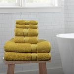 SENSES by Riba Textured Rice Weave 6 Piece Towel Set | All Cotton Fade-Resistant Highly Absorbent Super Soft Bathroom Towels(2 Pcs Each of Bath, Hand & Wash Towel) -550 GSM (Mustard)